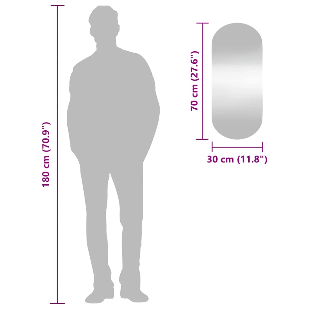 Oglindă de perete, 30x70 cm, oval, sticlă