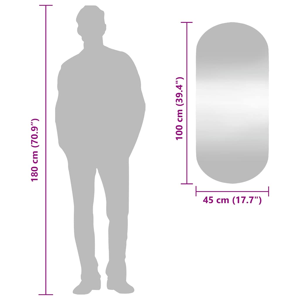 Oglindă de perete, 45x100 cm, oval, sticlă