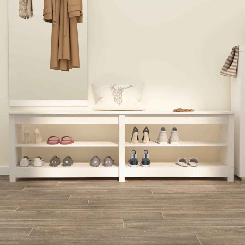 Bancă pentru pantofi, alb, 160x36,5x50 cm lemn masiv pin