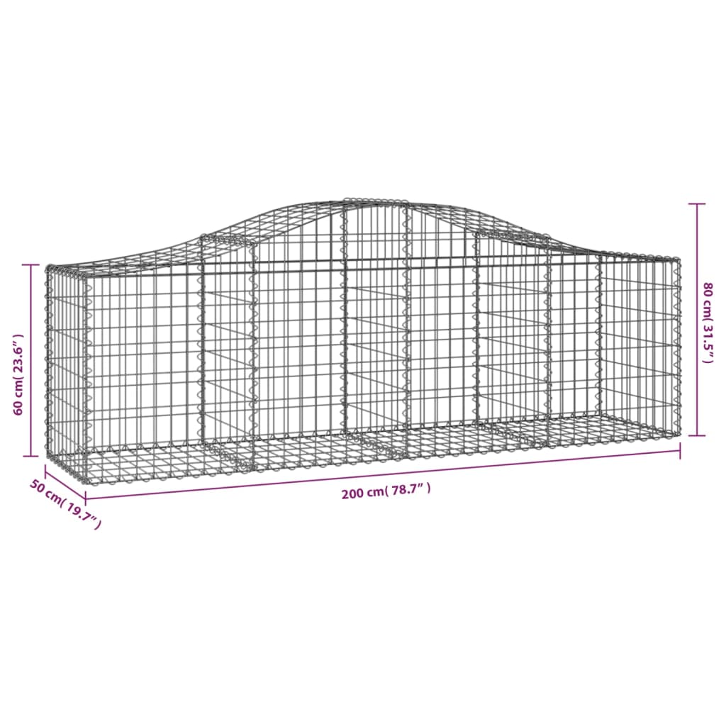 Coșuri gabion arcuite 4 buc, 200x50x60/80 cm, fier galvanizat
