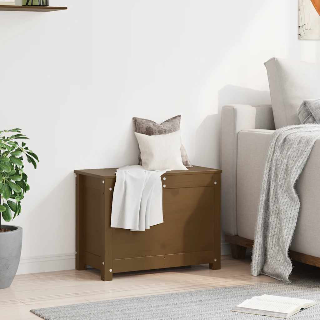 Cutie de depozitare, maro miere, 60x32x45,5 cm, lemn masiv pin