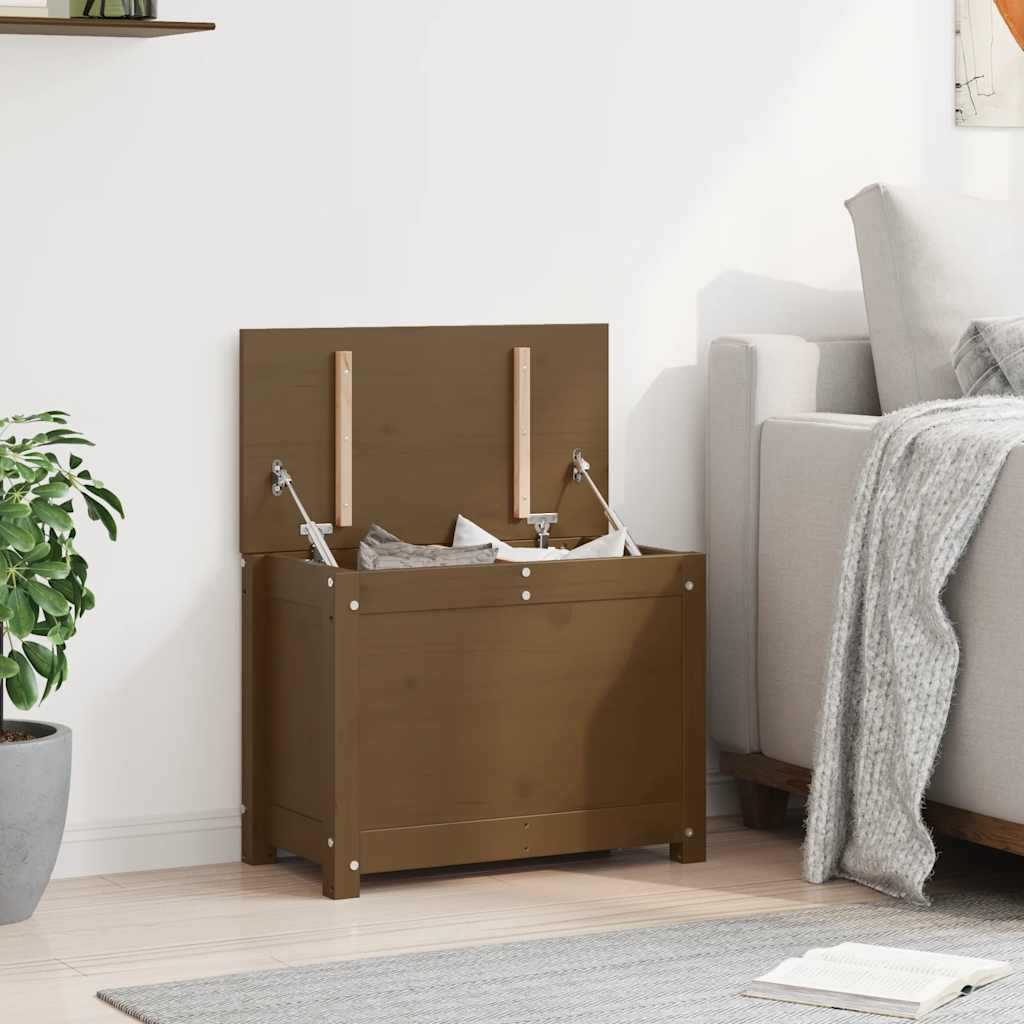 Cutie de depozitare, maro miere, 60x32x45,5 cm, lemn masiv pin