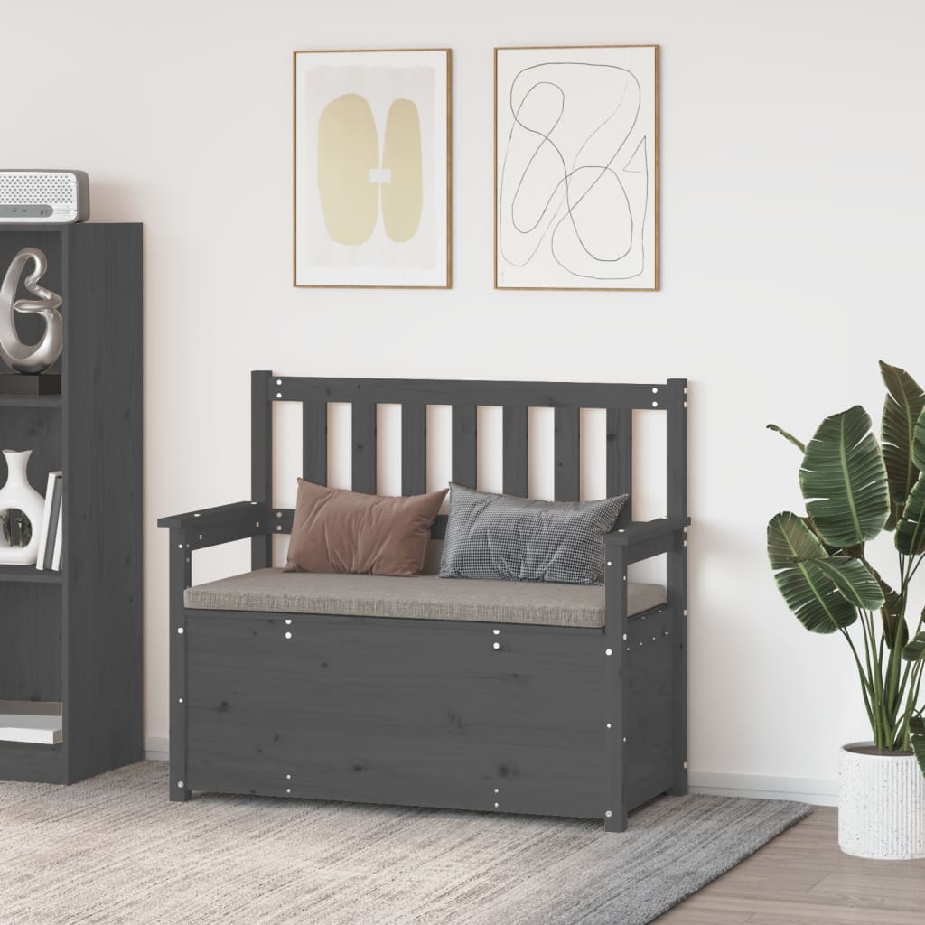 Bancă, gri, 112,5x51,5x96,5 cm, lemn masiv de pin