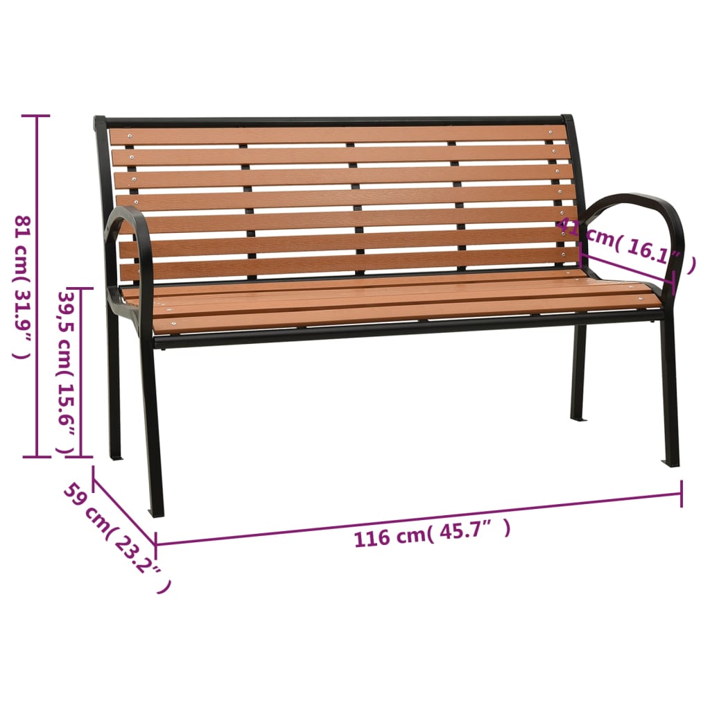 Bancă de grădină, negru și maro, 116 cm, oțel și WPC