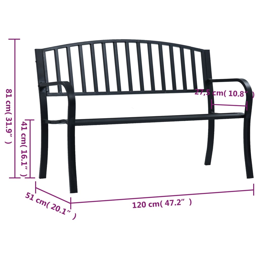 Bancă de grădină din oțel, negru, 120 cm