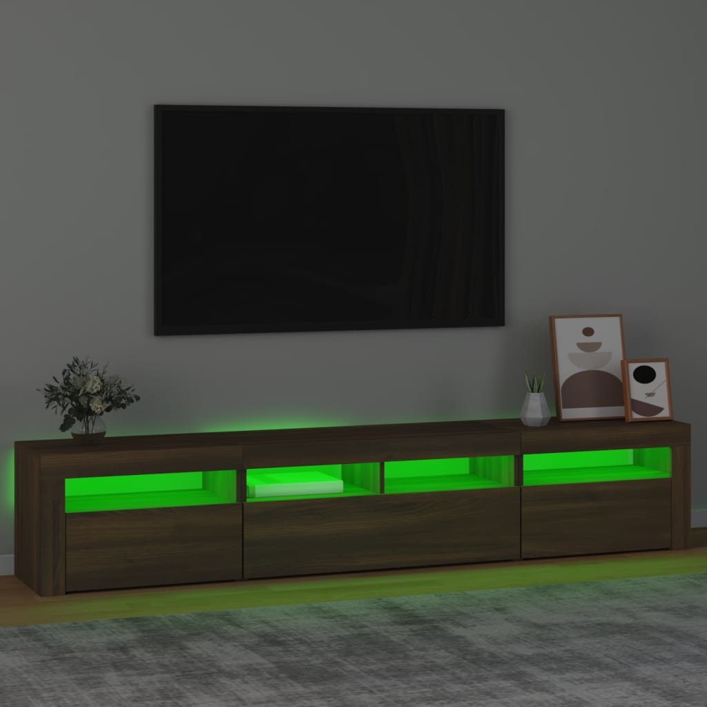 Comodă TV cu lumini LED, stejar maro, 210x35x40 cm