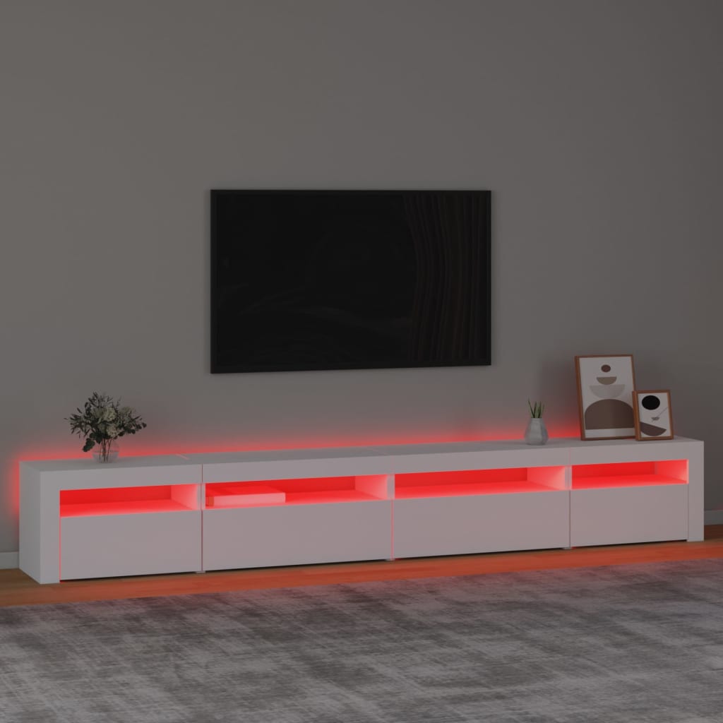 Comodă TV cu lumini LED, alb, 270x35x40 cm