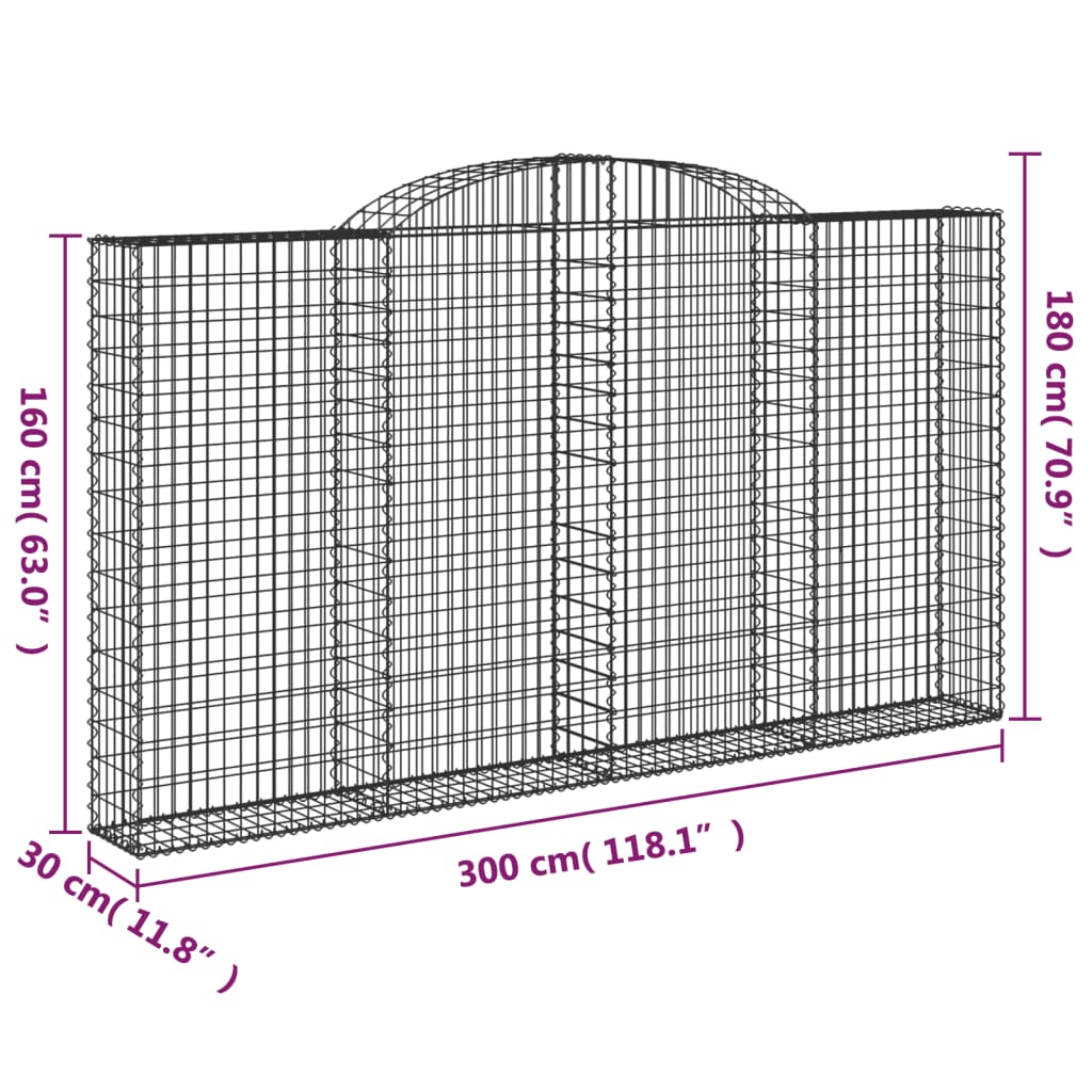 Coș gabion arcuit, 300x30x160/180 cm, fier galvanizat