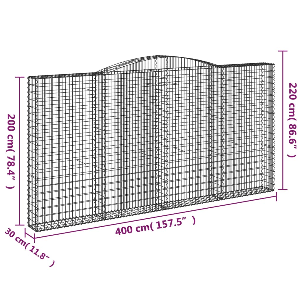 Coș gabion arcuit 400x30x200/220 cm fier galvanizat