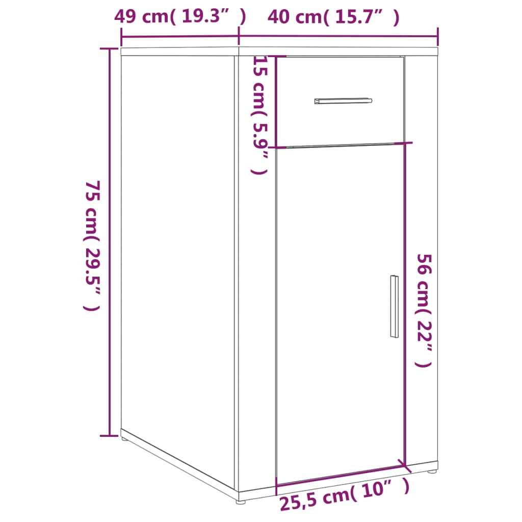 Dulap de birou, alb, 40x49x75 cm, lemn prelucrat