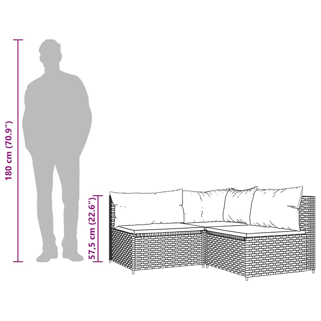 Set mobilier de grădină cu perne, 3 piese, gri, poliratan