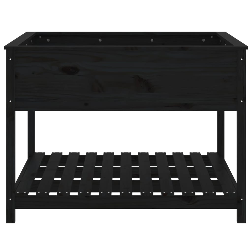 Jardinieră cu raft, negru, 111,5x111,5x81 cm, lemn masiv de pin