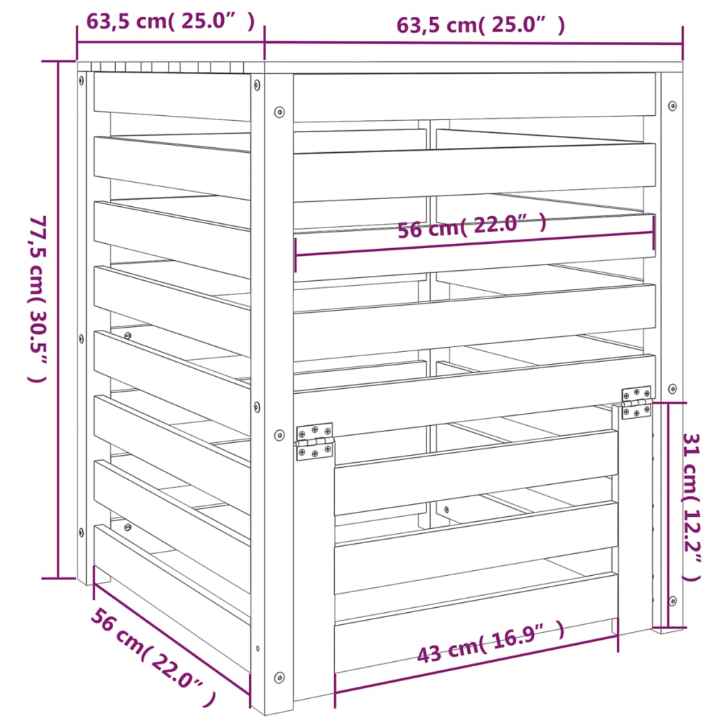 Compostor, alb, 63,5x63,5x77,5 cm, lemn masiv de pin