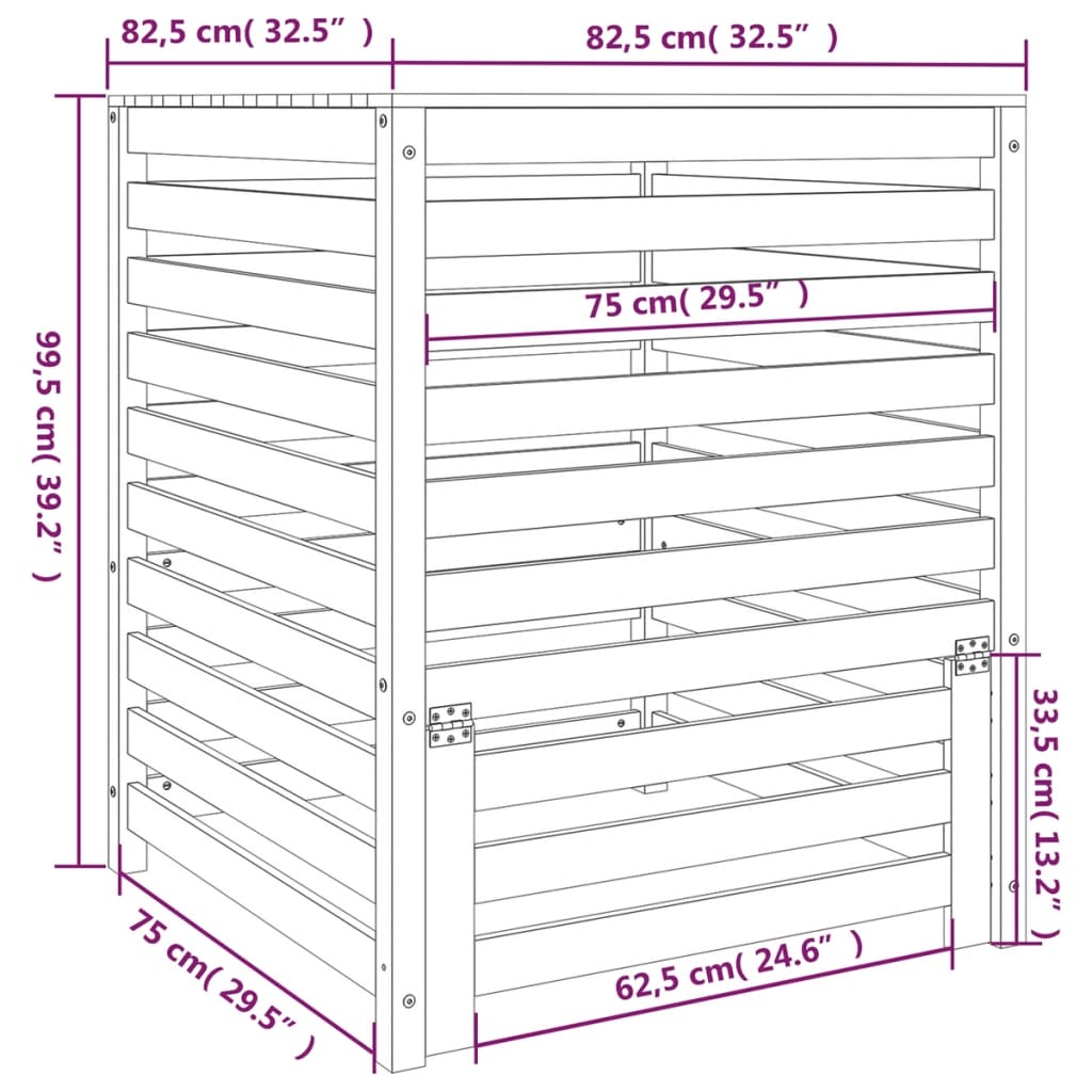 Compostor, 82,5x82,5x99,5 cm, lemn masiv de pin