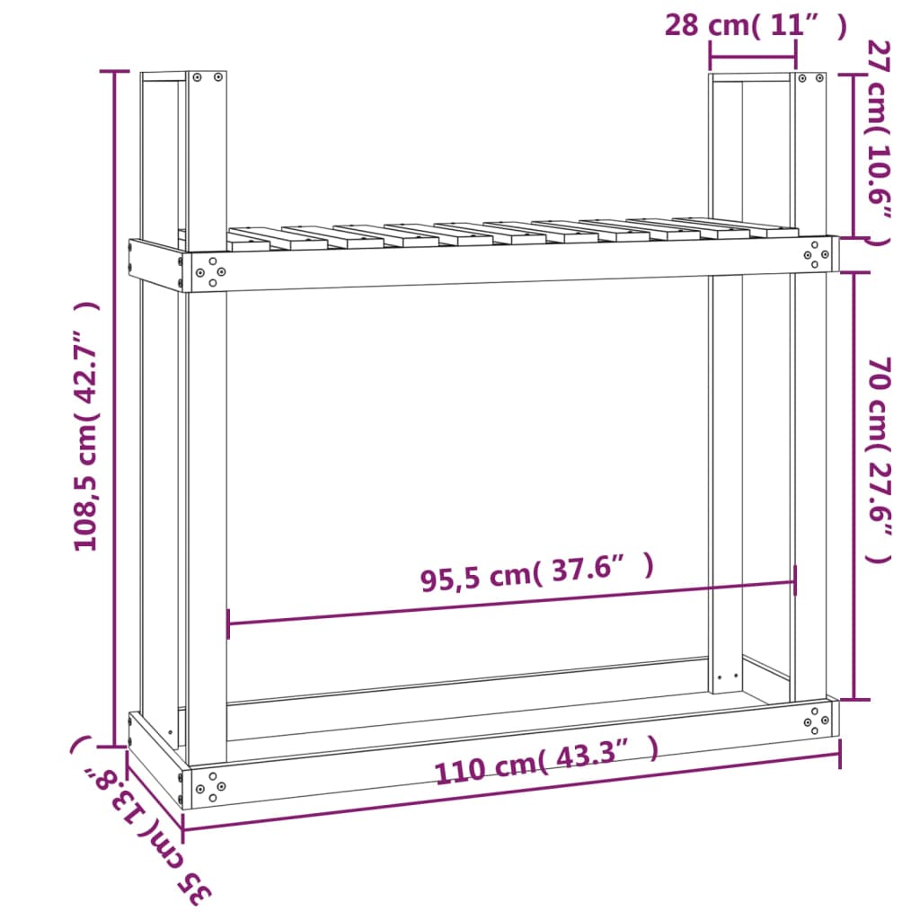 Rastel lemne de foc, maro miere, 110x35x108,5 cm lemn masiv pin