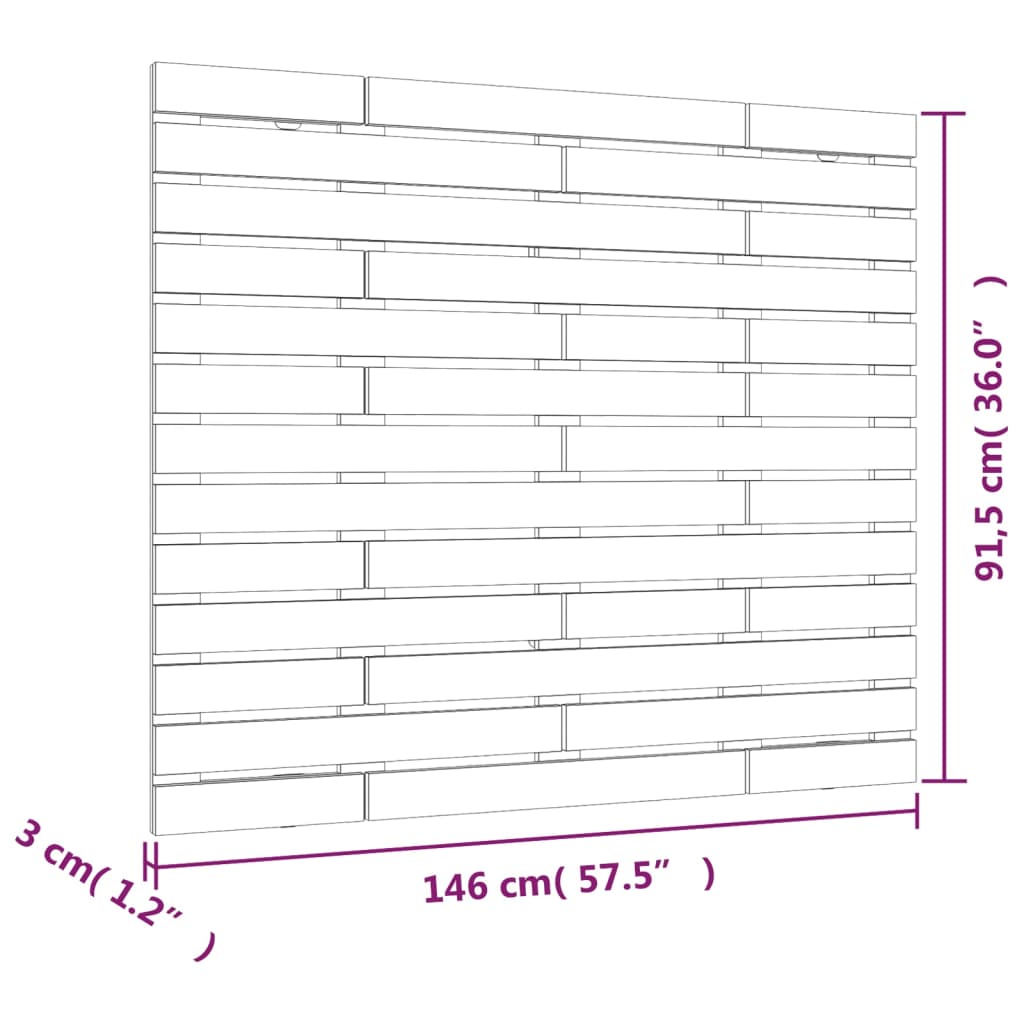 Tăblie de pat pentru perete, gri, 146x3x91,5 cm, lemn masiv pin