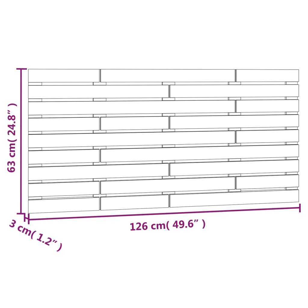 Tăblie de pat pentru perete, alb, 126x3x63 cm, lemn masiv pin