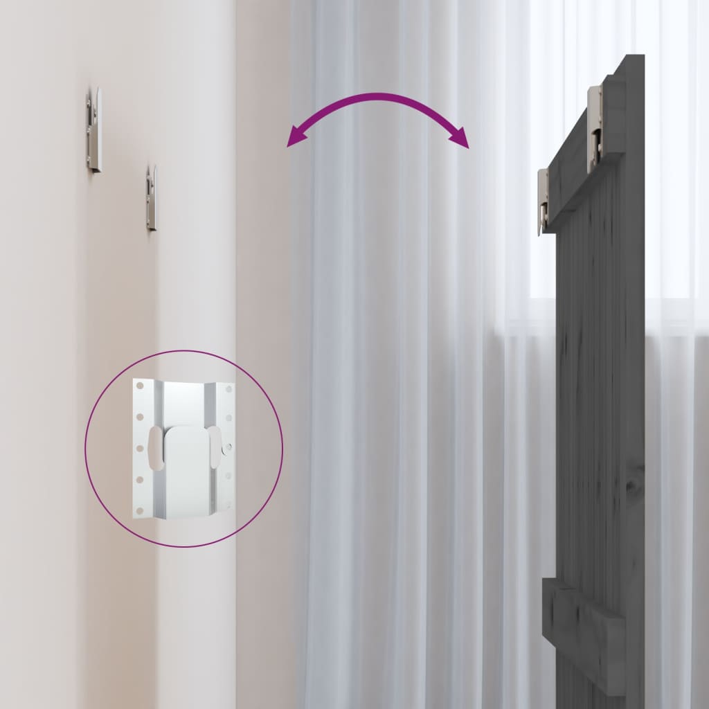 Tăblie de pat pentru perete, gri, 82,5x3x60 cm, lemn masiv pin