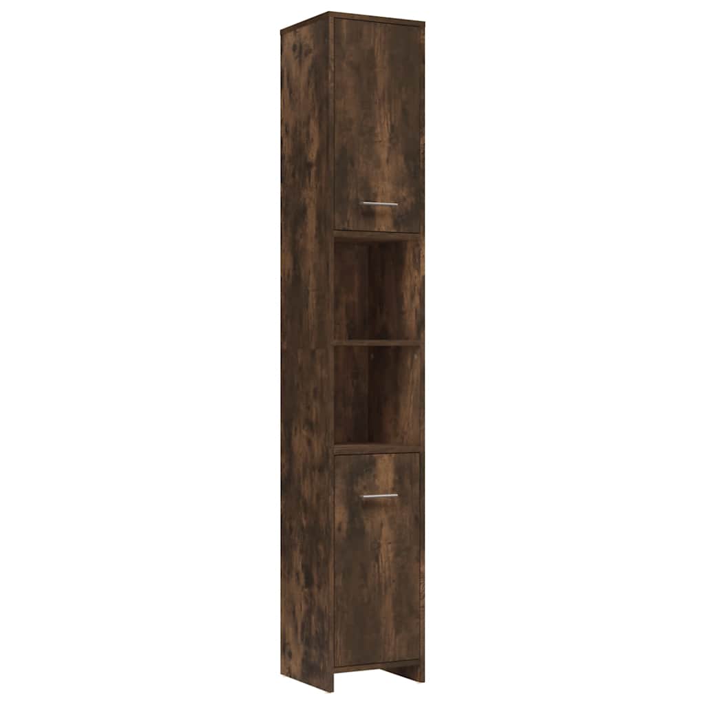 Set mobilier de baie, 4 piese, stejar fumuriu, lemn prelucrat