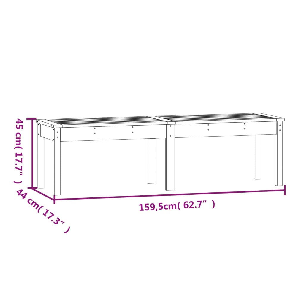 Bancă grădină 2 locuri, gri, 159,5x44x45 cm, lemn masiv de pin