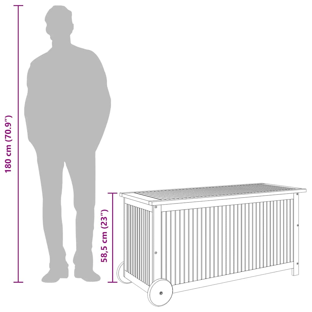 Ladă de depozitare de grădină cu roți, 113x50x58 cm lemn acacia