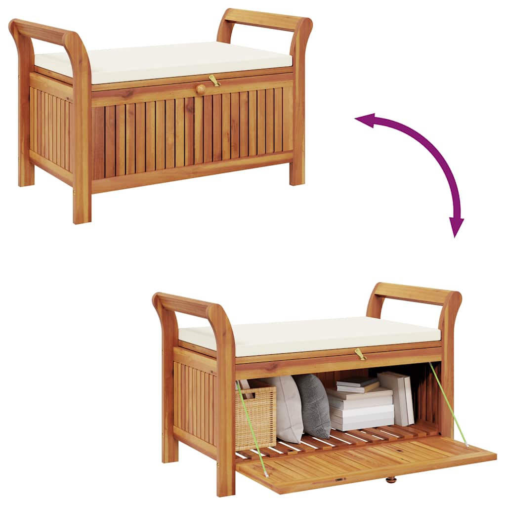 Bancă depozitare grădină, cu pernă, 91 cm, lemn masiv de acacia