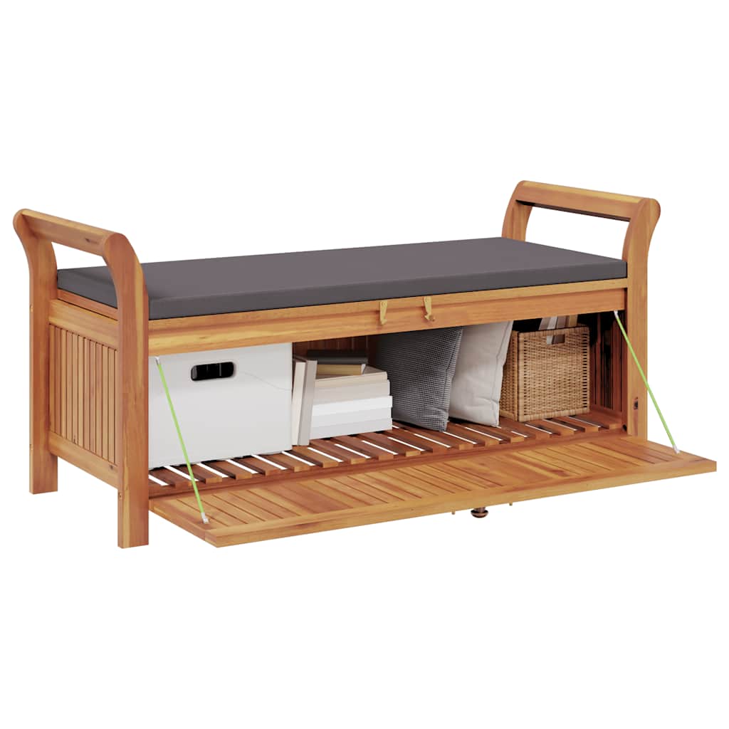 Bancă de depozitare cu pernă, 126 cm, lemn masiv de acacia