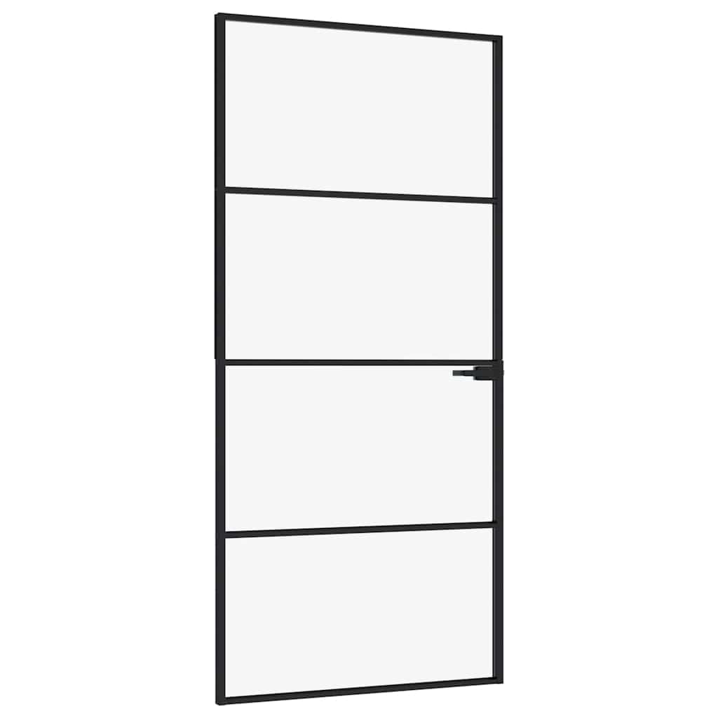 Ușă de interior negru 93x201,5 cm sticlă securiz./aluminiu slim
