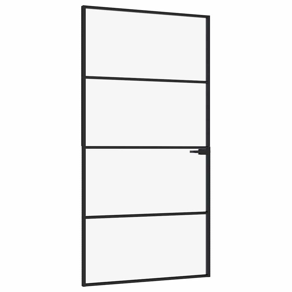 Ușă de interior negru 102x201,5cm sticlă securiz./aluminiu slim