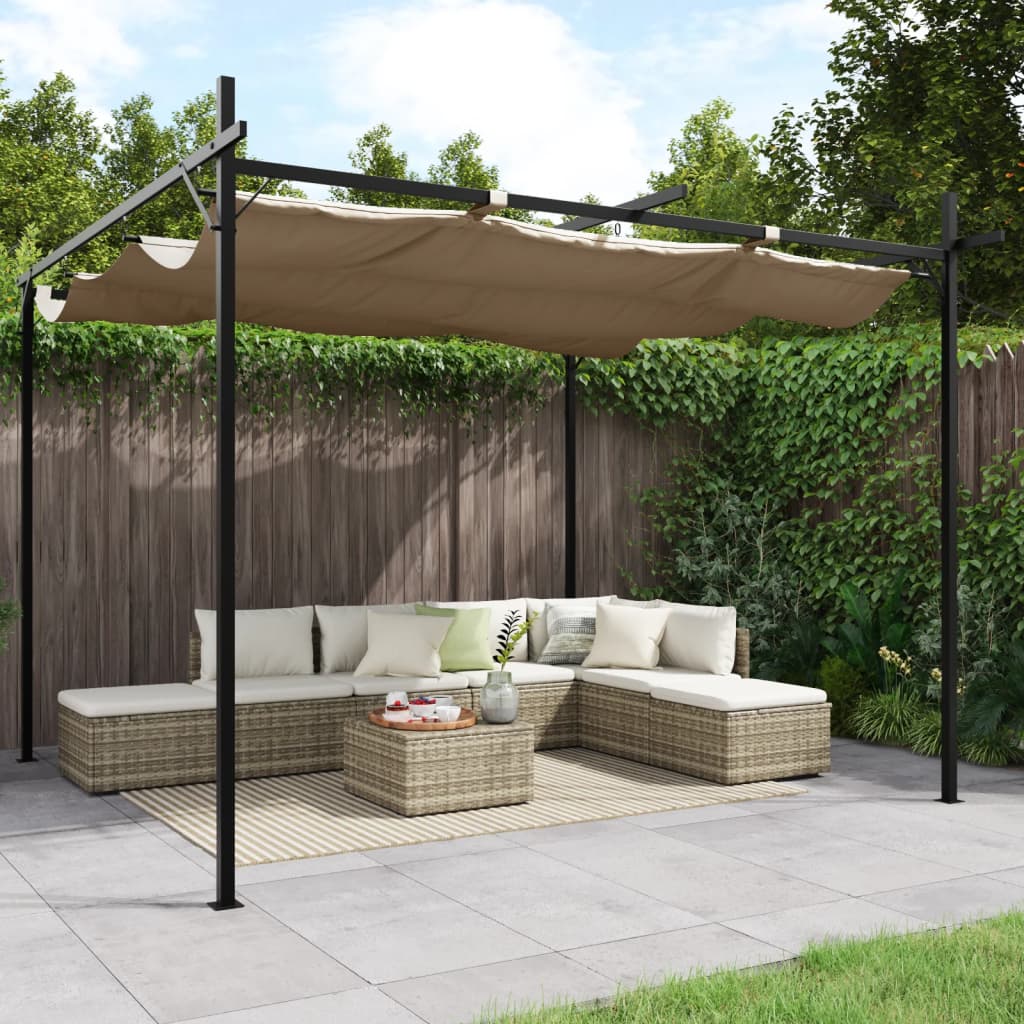 Pergola cu acoperiș retractabil, gri taupe, 295x292x230 cm