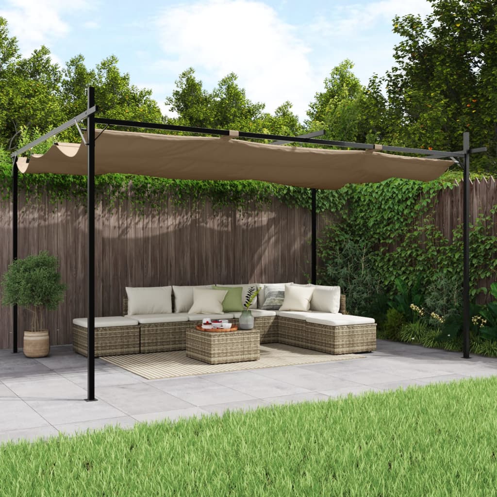 Pergola cu acoperiș retractabil, gri taupe, 395x292x230 cm