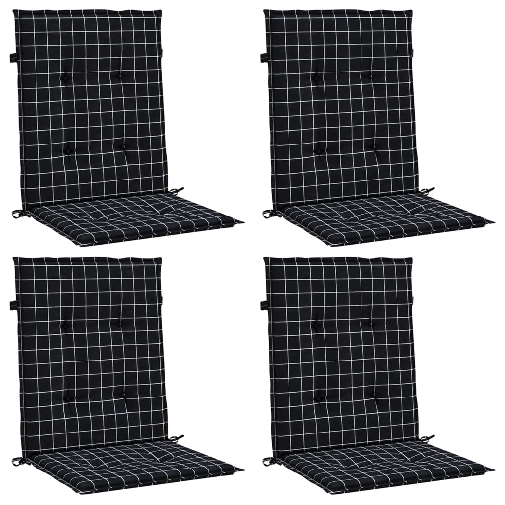Perne de scaun spătar jos, 4 buc. negru, model carouri, textil