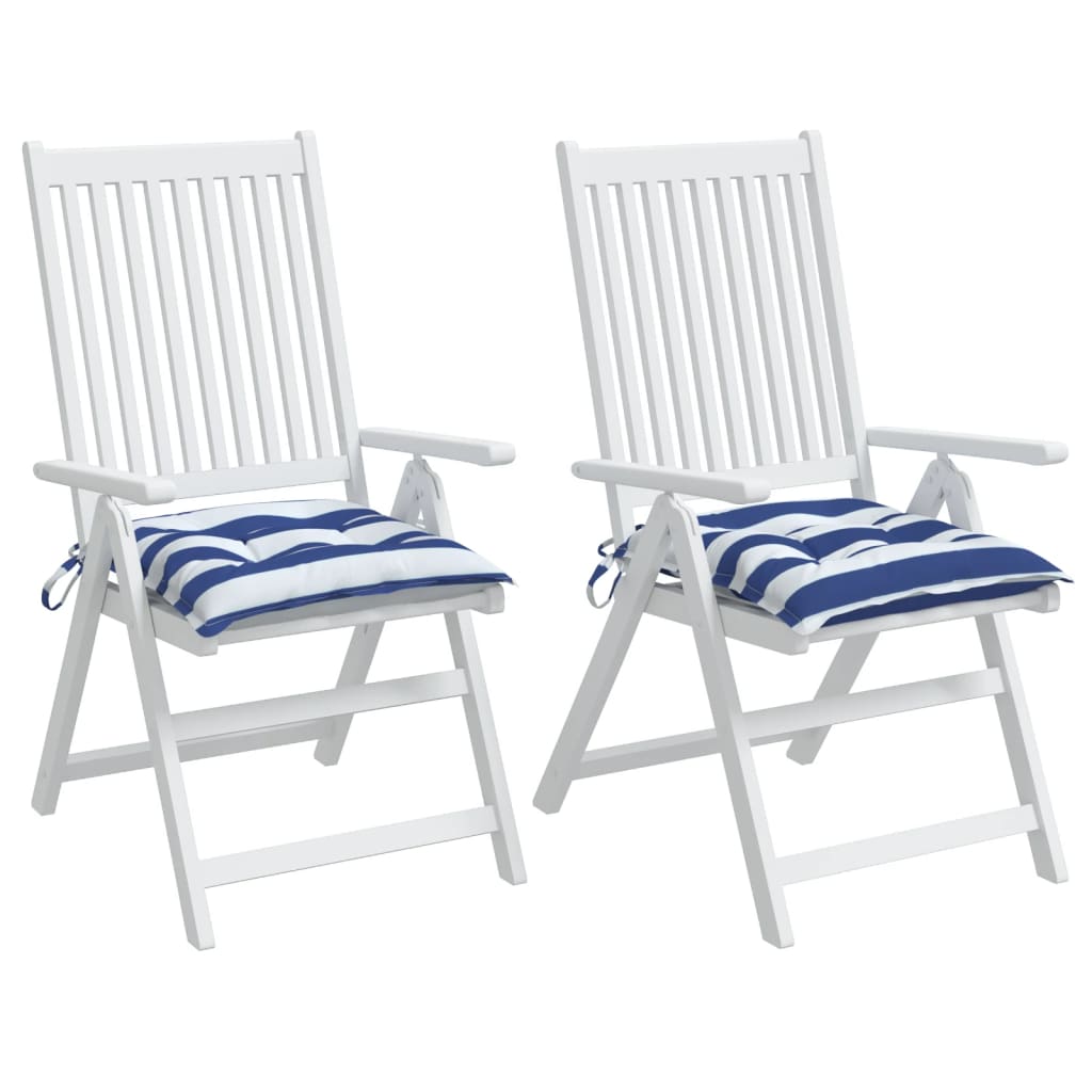 Perne de scaun, 2 buc., albastru&alb, 40x40x7 cm, textil, dungi