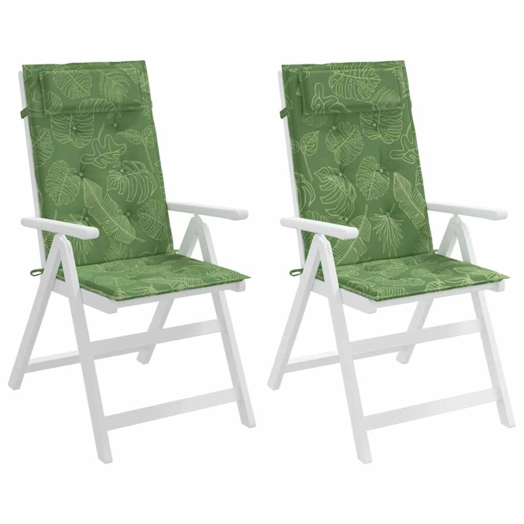 Perne de scaun spătar înalt, 2 buc, model frunze, textil Oxford