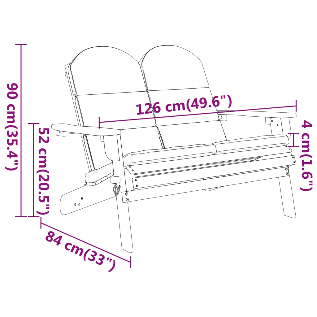 Bancă de grădină Adirondack cu perne 126 cm, lemn masiv acacia