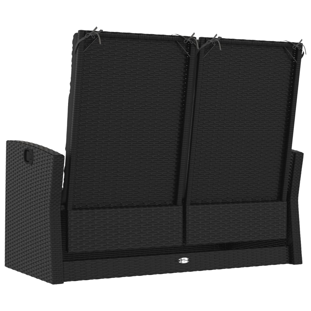 Bancă rabatabilă de grădină cu perne, negru, 118 cm, poliratan