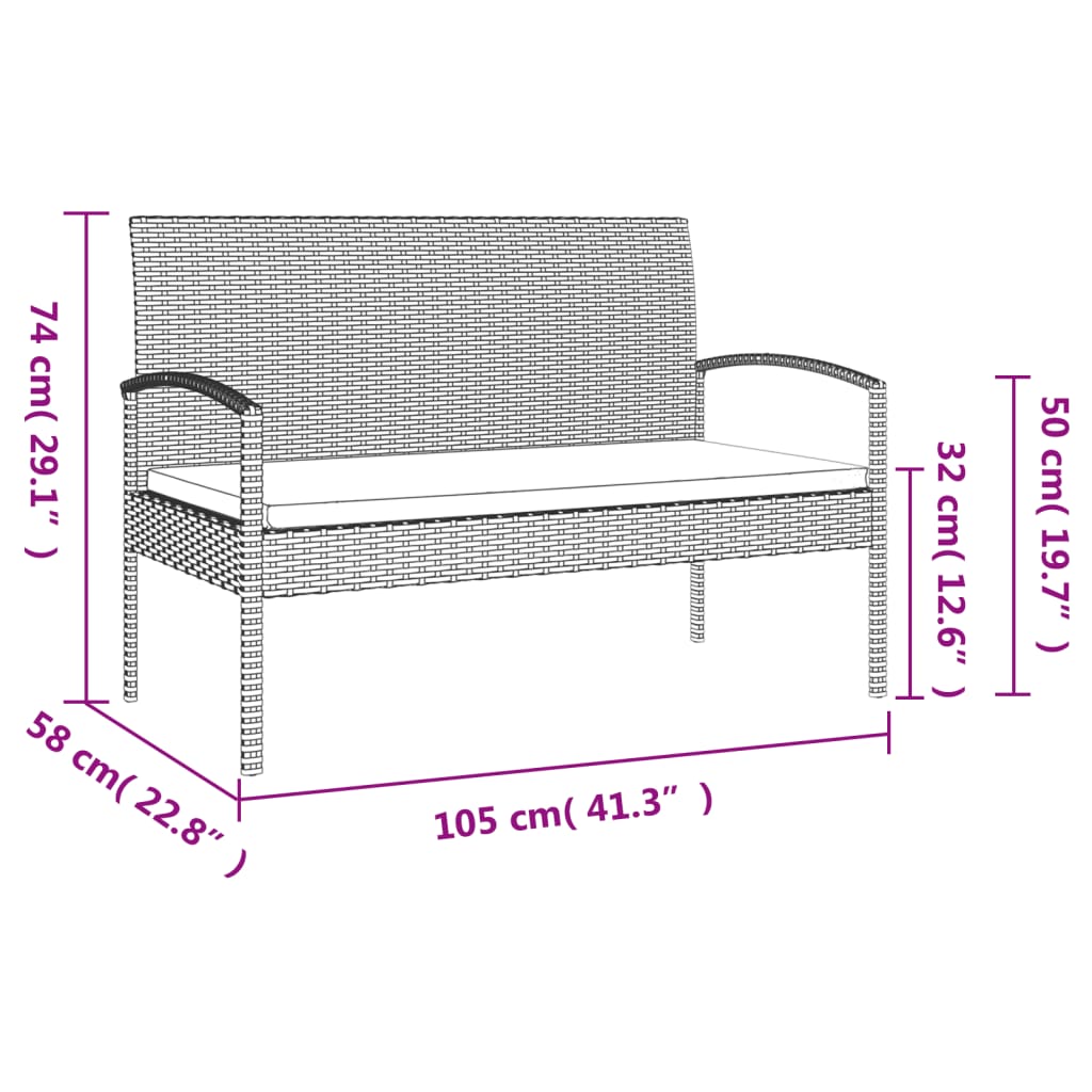 Bancă de grădină cu pernă, gri, 105 cm, poliratan