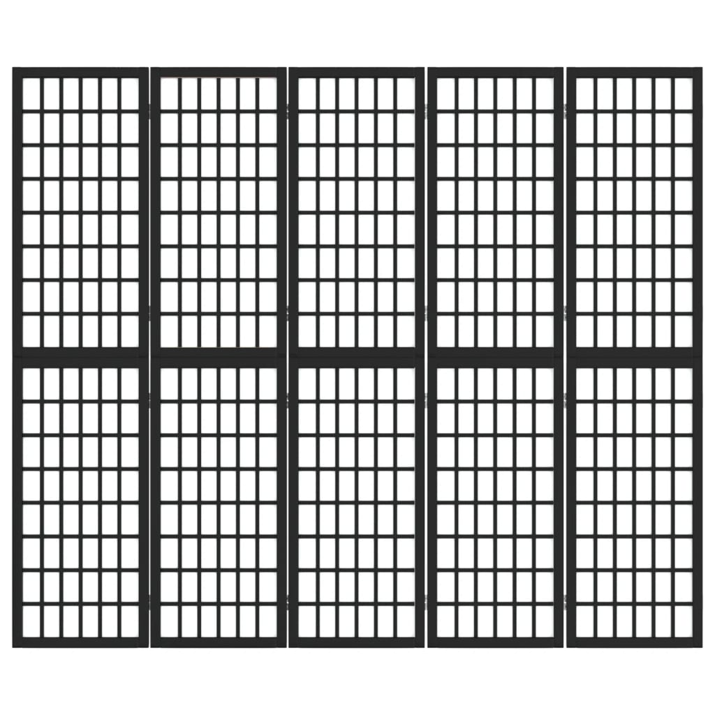 Paravan pliabil cu 5 panouri, stil japonez, negru, 200x170 cm