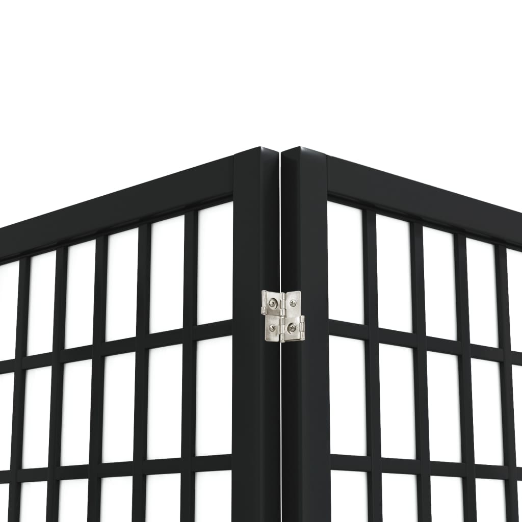 Paravan pliabil cu 5 panouri, stil japonez, negru, 200x170 cm