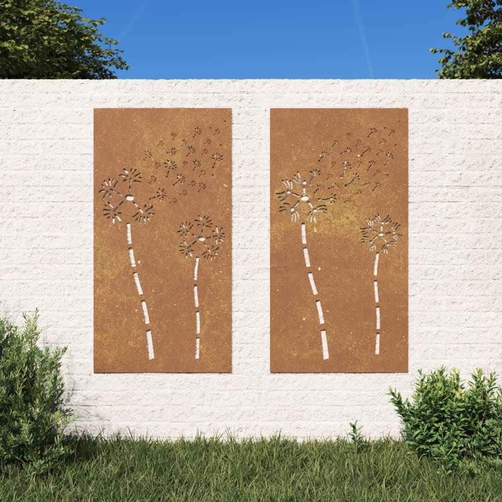 Decor perete grădină 2 buc. 105x55 cm design flori oțel Corten