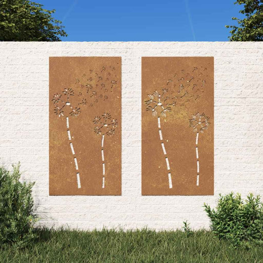 Decor perete grădină 2 buc. 105x55 cm design flori oțel Corten