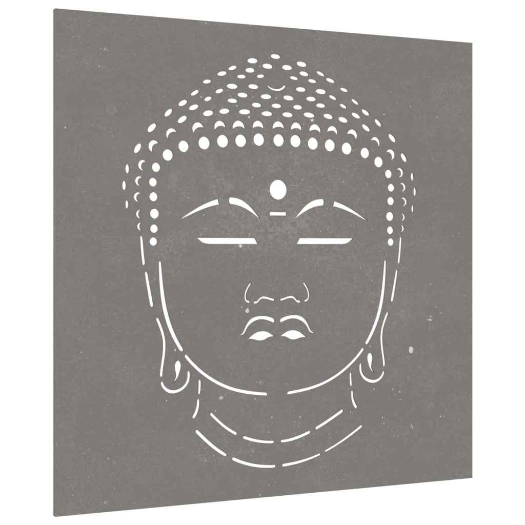 Decor perete de grădină 55x55 cm design cap Buddha oțel Corten