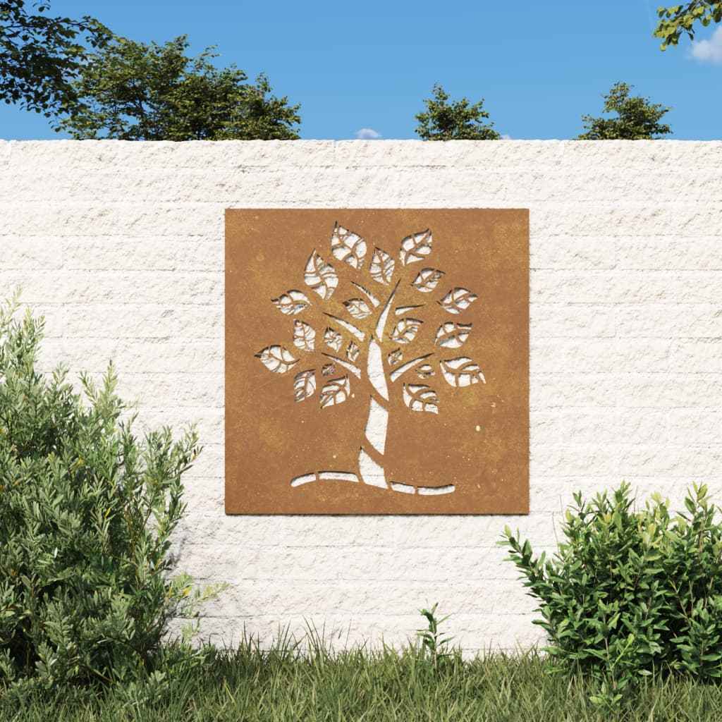 Decor perete de grădină 55x55 cm design copac oțel Corten