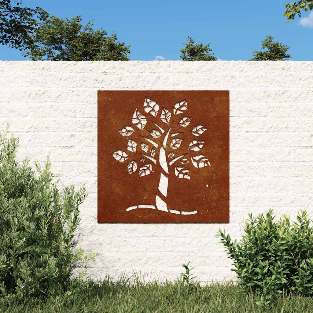 Decor perete de grădină 55x55 cm design copac oțel Corten