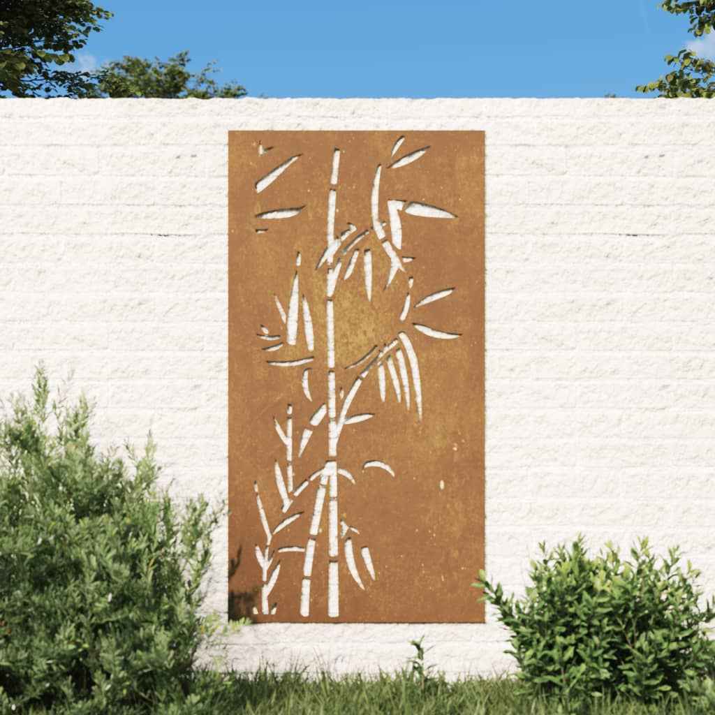 Decorație perete de grădină 105x55 cm design bambus oțel Corten