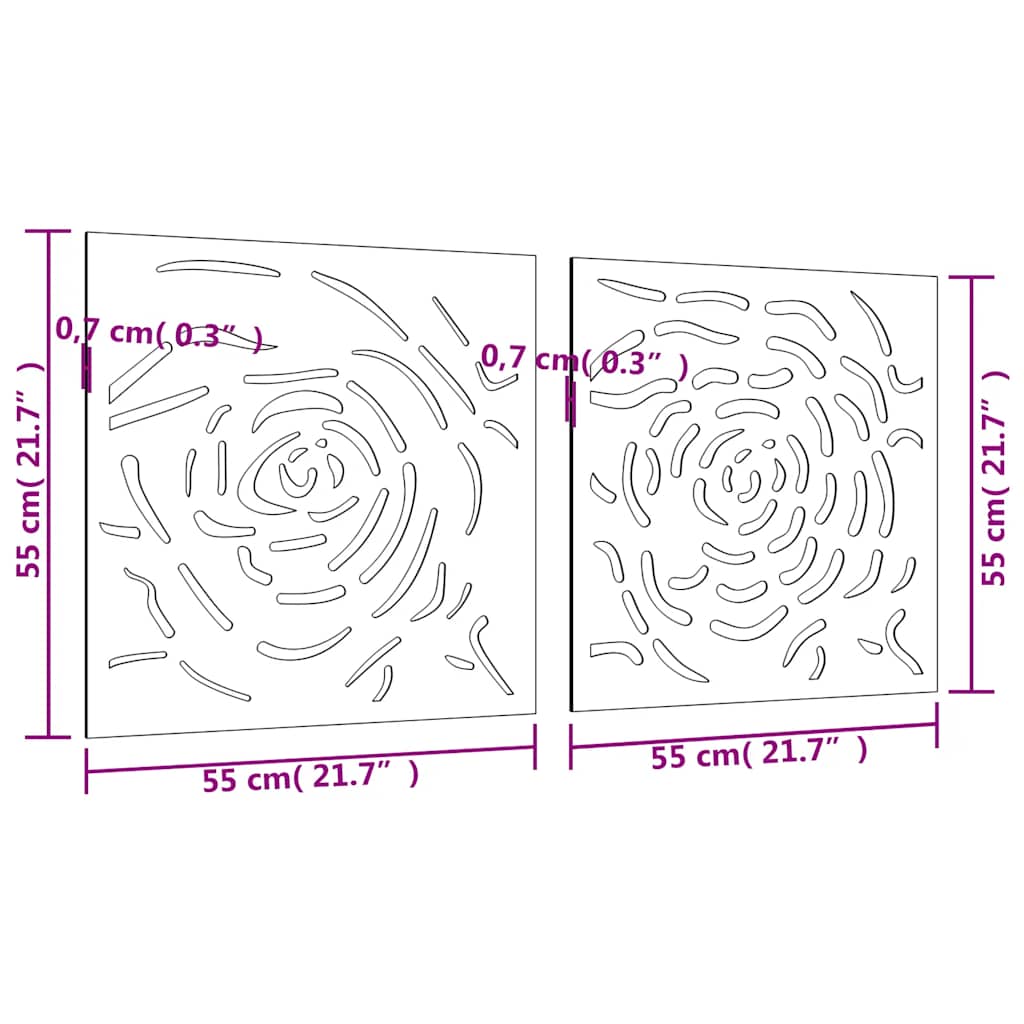 Decor de perete 2 buc. 55x55 cm model trandafiri oțel Corten