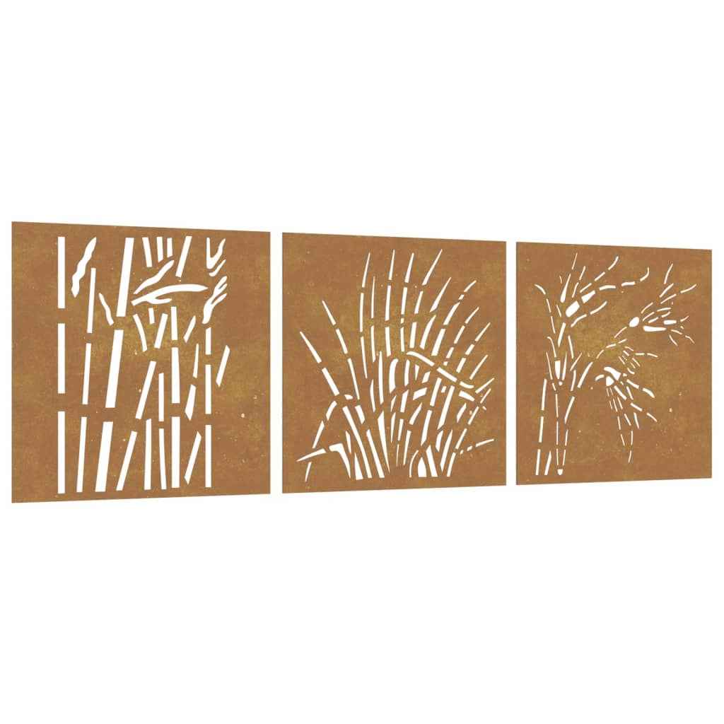 Decor de perete 3 buc. 55x55 cm model iarba oțel Corten