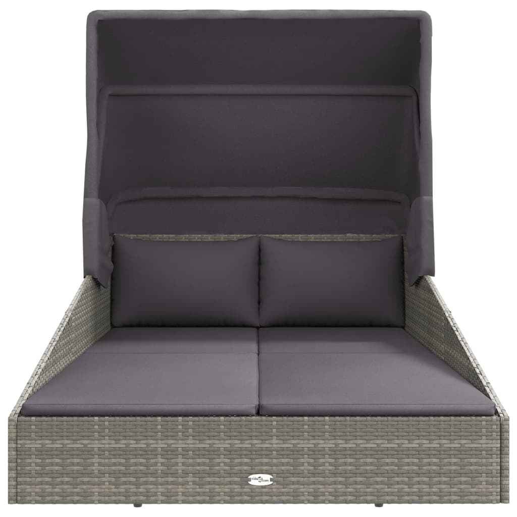 Șezlong cu acoperiș pliabil, gri, 200x114x128 cm, poliratan