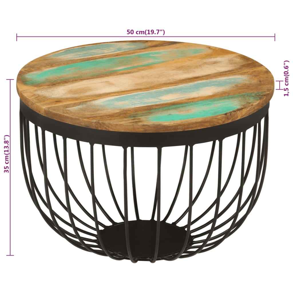 Măsuță de cafea Ø50x35 cm, lemn masiv recuperat și oțel