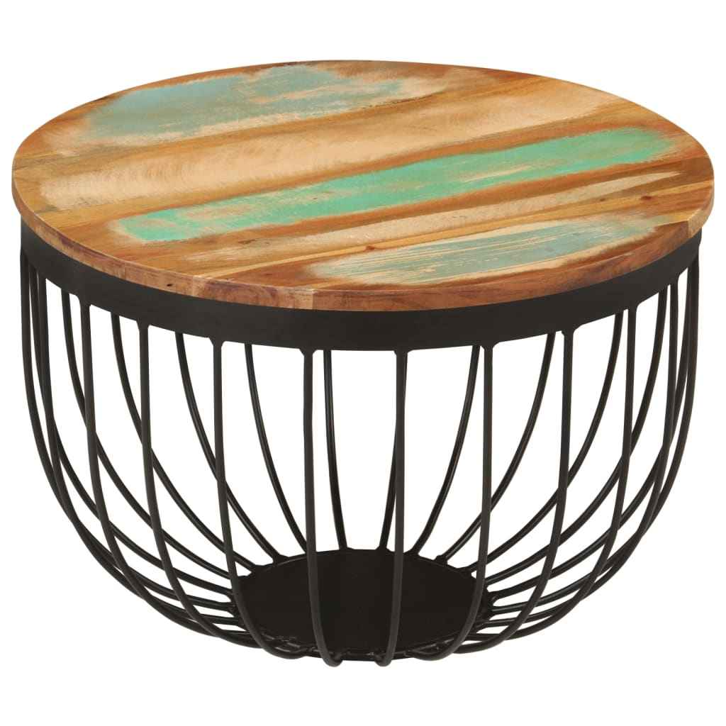 Măsuță de cafea Ø50x35 cm, lemn masiv recuperat și oțel